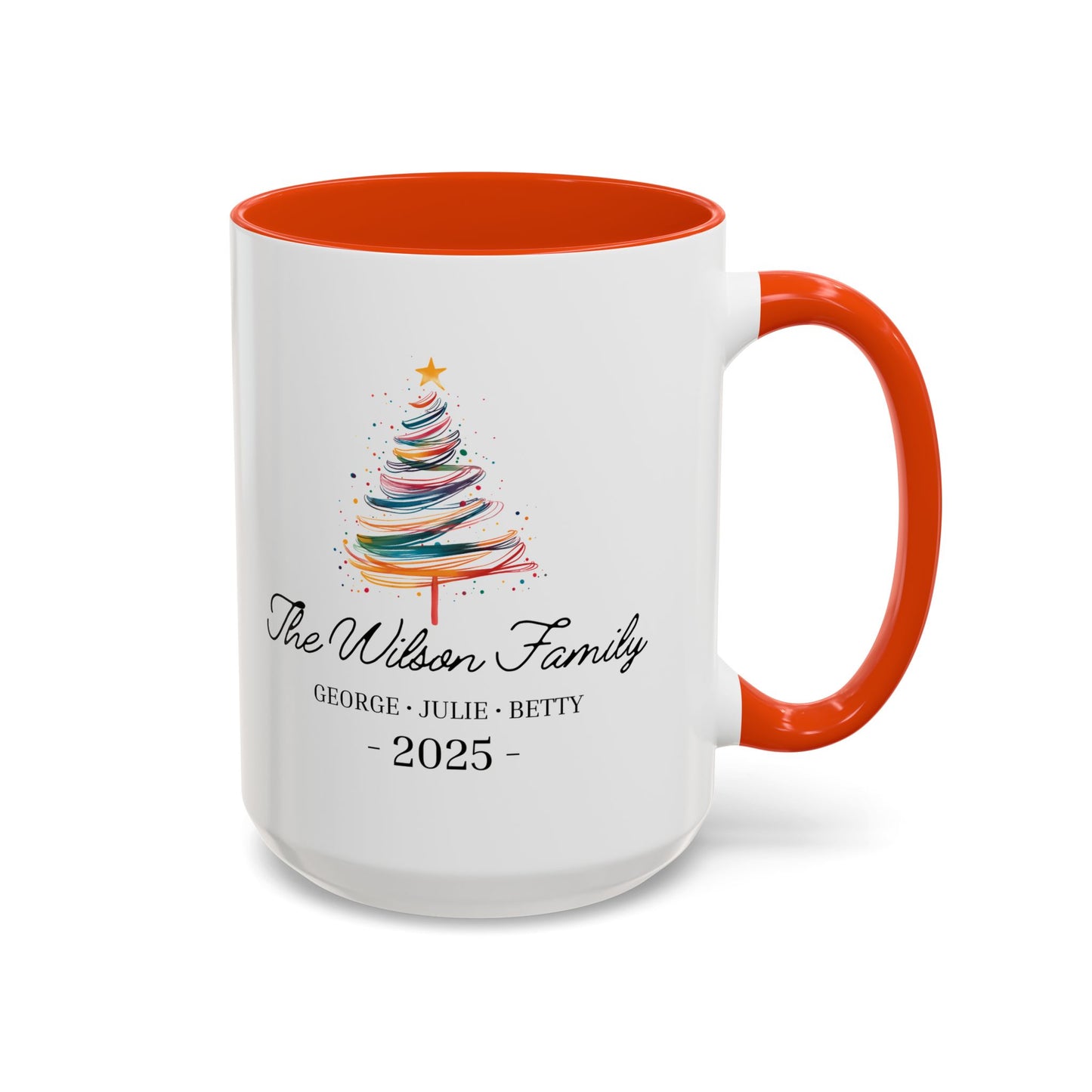 Personalized Family Christmas Mug, Custom Family Name Holiday Coffee Cup 2025, Colorful Christmas Tree Mug, Family Christmas Gift