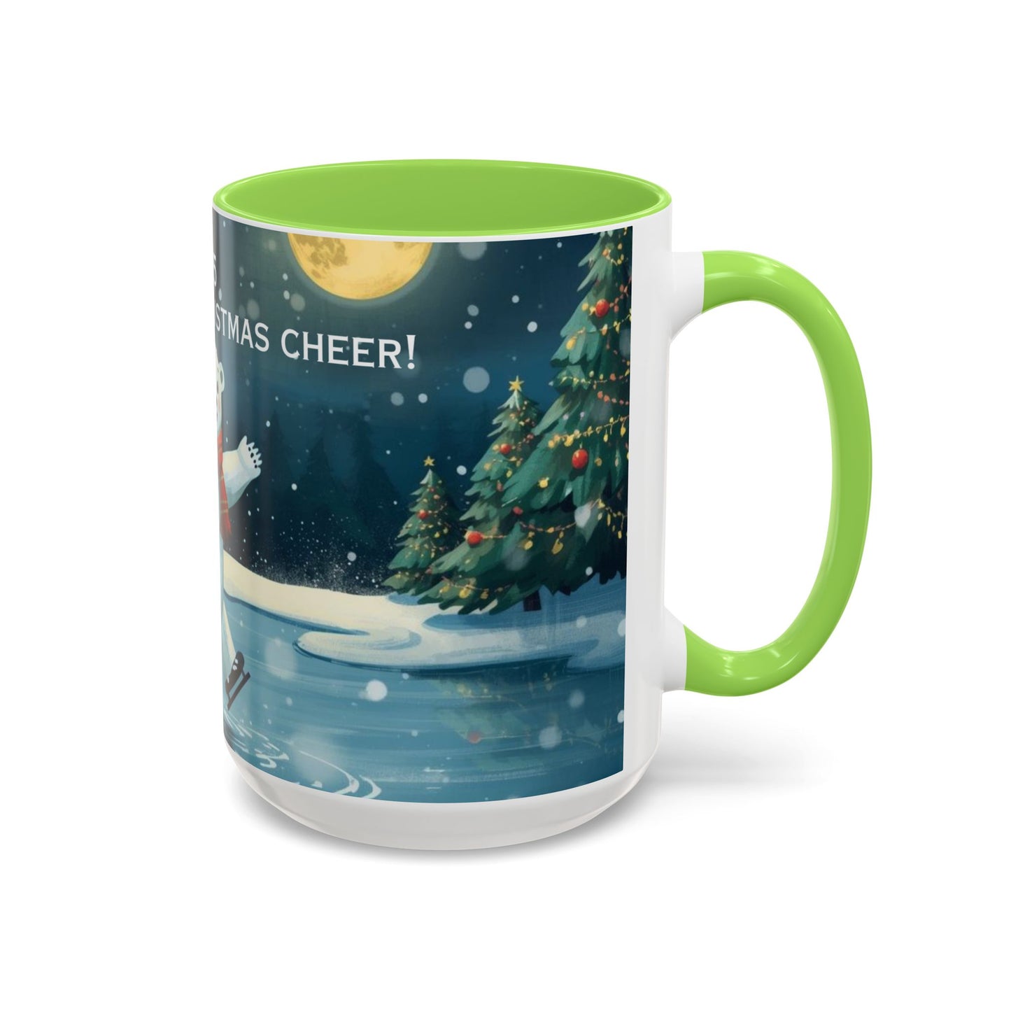 Polar Bear Christmas mug, decorated with festive trees and holiday scenes, perfect for warm drinks during the holidays.