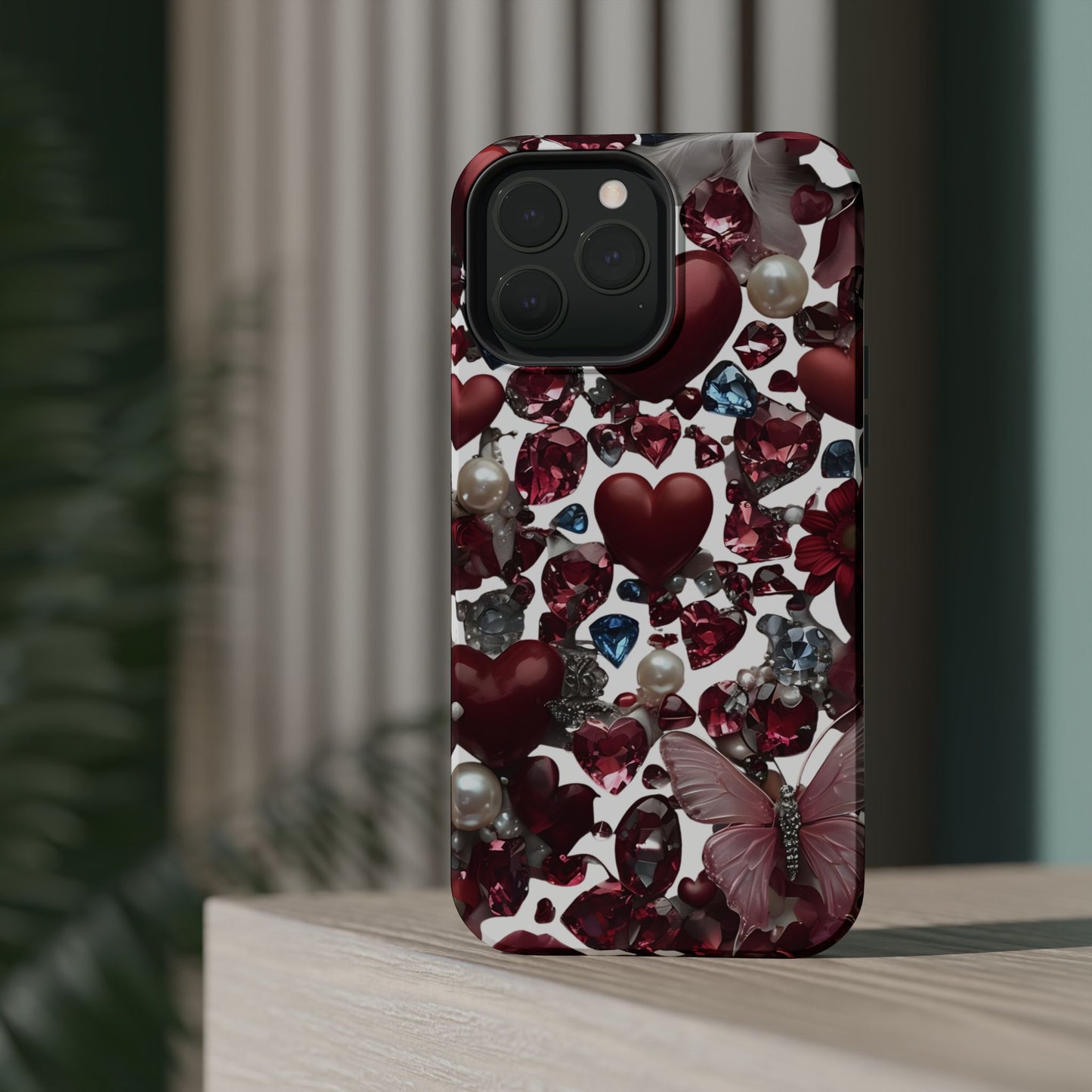 Romantic Floral Hearts Magnetic Tough iPhone Case -  Durable Phone Case for Gifts, Valentine's Day, Birthday, Anniversary, Cute Accessories