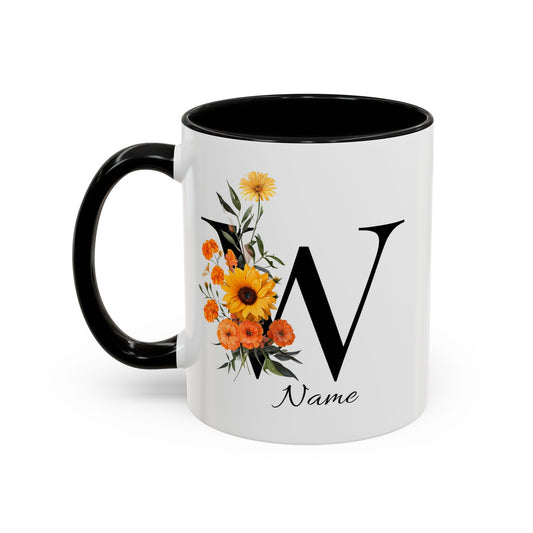 Personalized Floral Monogram - Letter W - Elegant Accent Coffee Mug – Personalized Mothers Day Gift