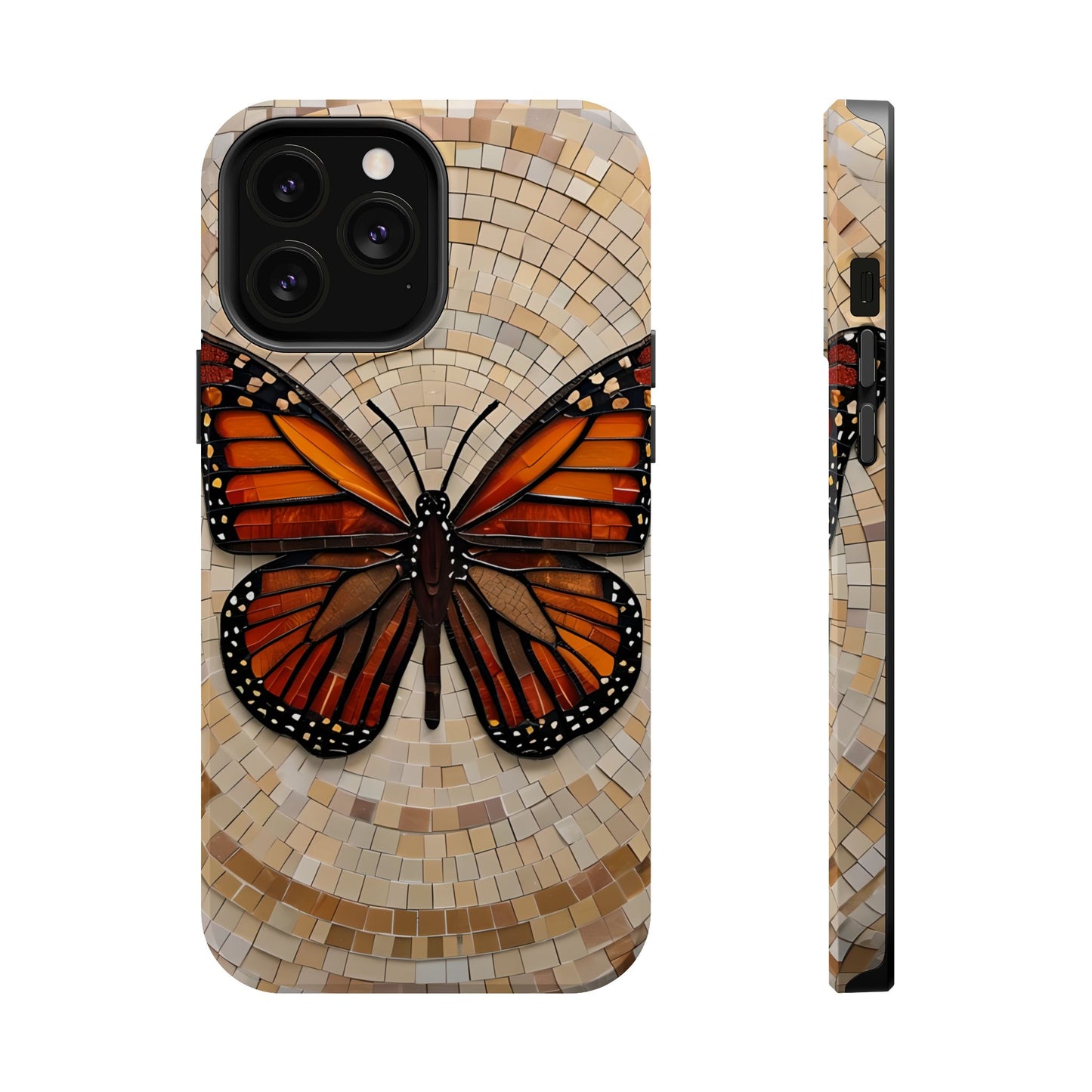 Monarch Butterfly Mosaic iPhone Case, Orange Butterfly Case, Artistic Phone Cover, Trendy iPhone Case, Wireless Charging Cover