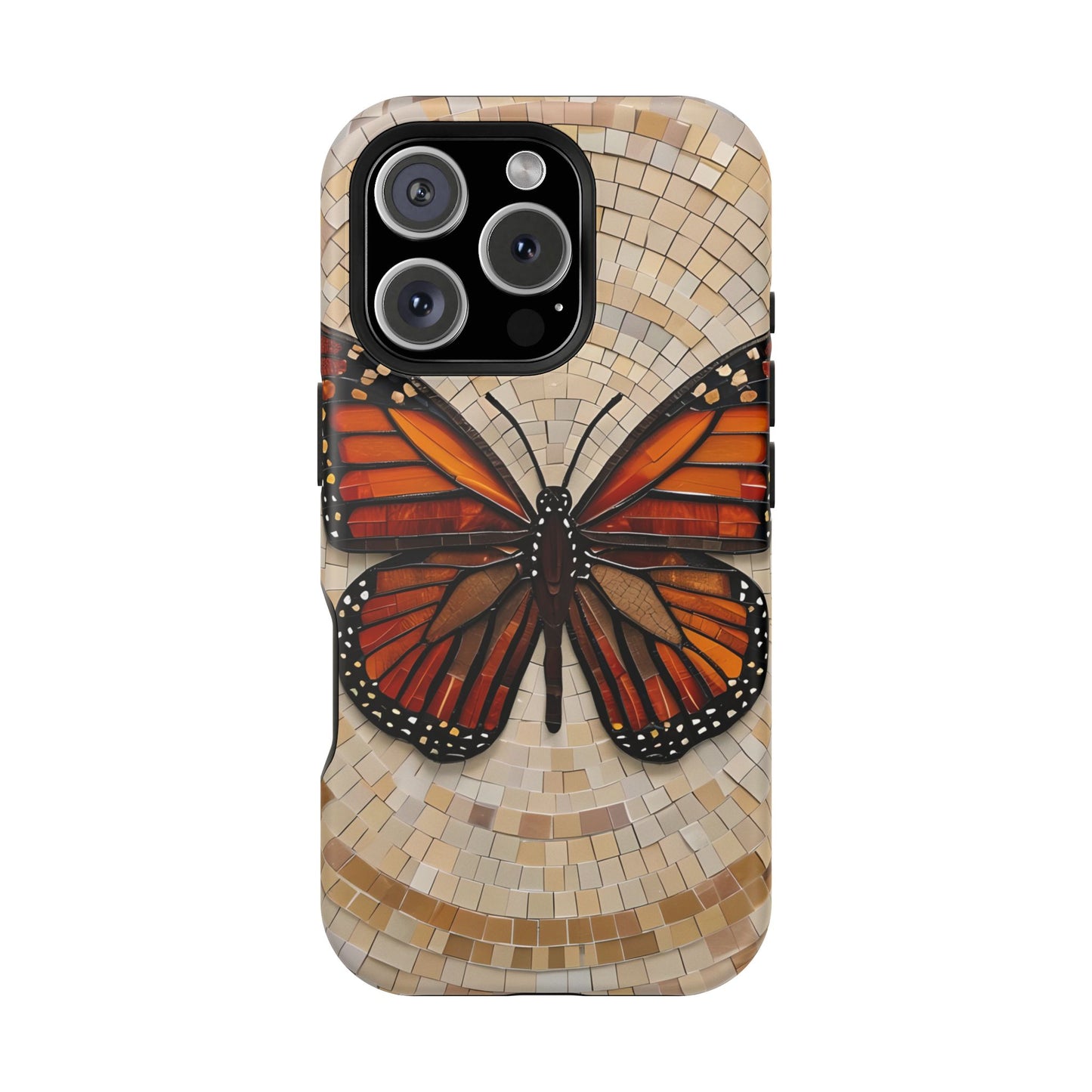 Monarch Butterfly Mosaic iPhone Case, Orange Butterfly Case, Artistic Phone Cover, Trendy iPhone Case, Wireless Charging Cover
