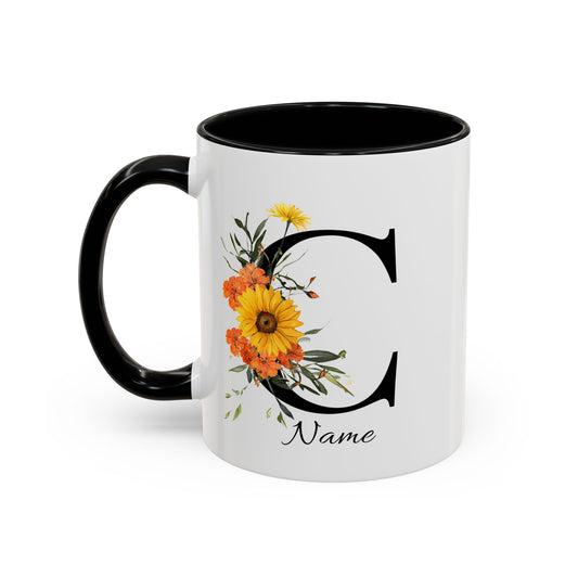 Personalized Floral Monogram Mug, Letter C, Bachelorette Cups, Initial Mug, Bridesmaid Mug, Godmother Gift