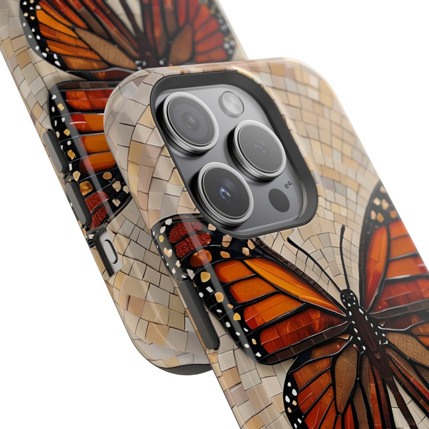 Monarch Butterfly Mosaic iPhone Case, Orange Butterfly Case, Artistic Phone Cover, Trendy iPhone Case, Wireless Charging Cover