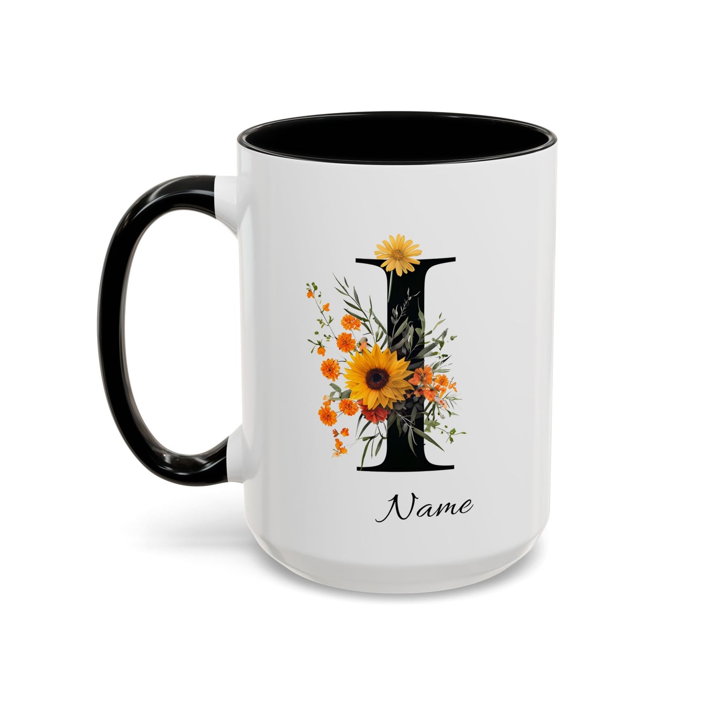 Personalized Floral Monogram - Letter I - Elegant Accent Coffee Mug – Personalized Mothers Day Gift