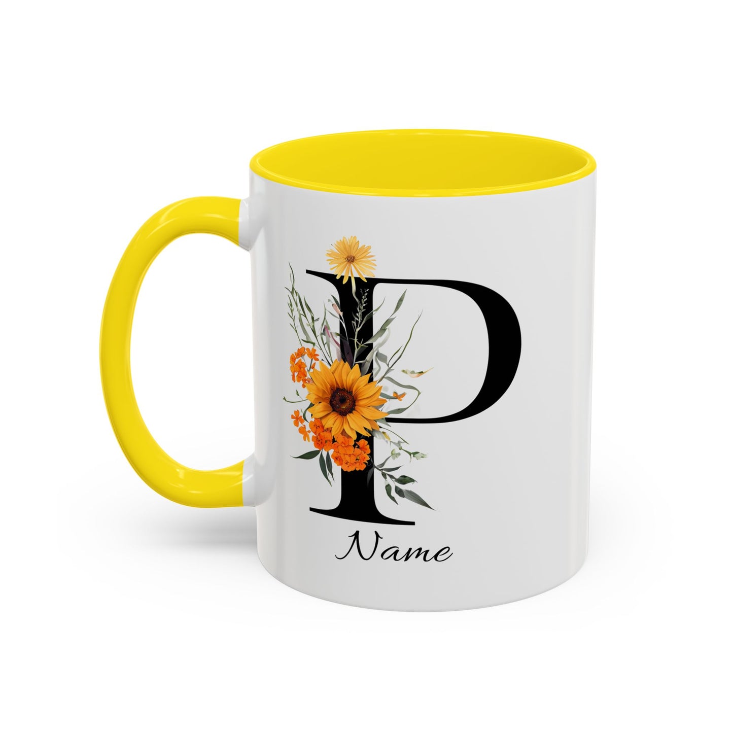 Personalized Floral Monogram - Letter P - Elegant Accent Coffee Mug – Personalized Mothers Day Gift