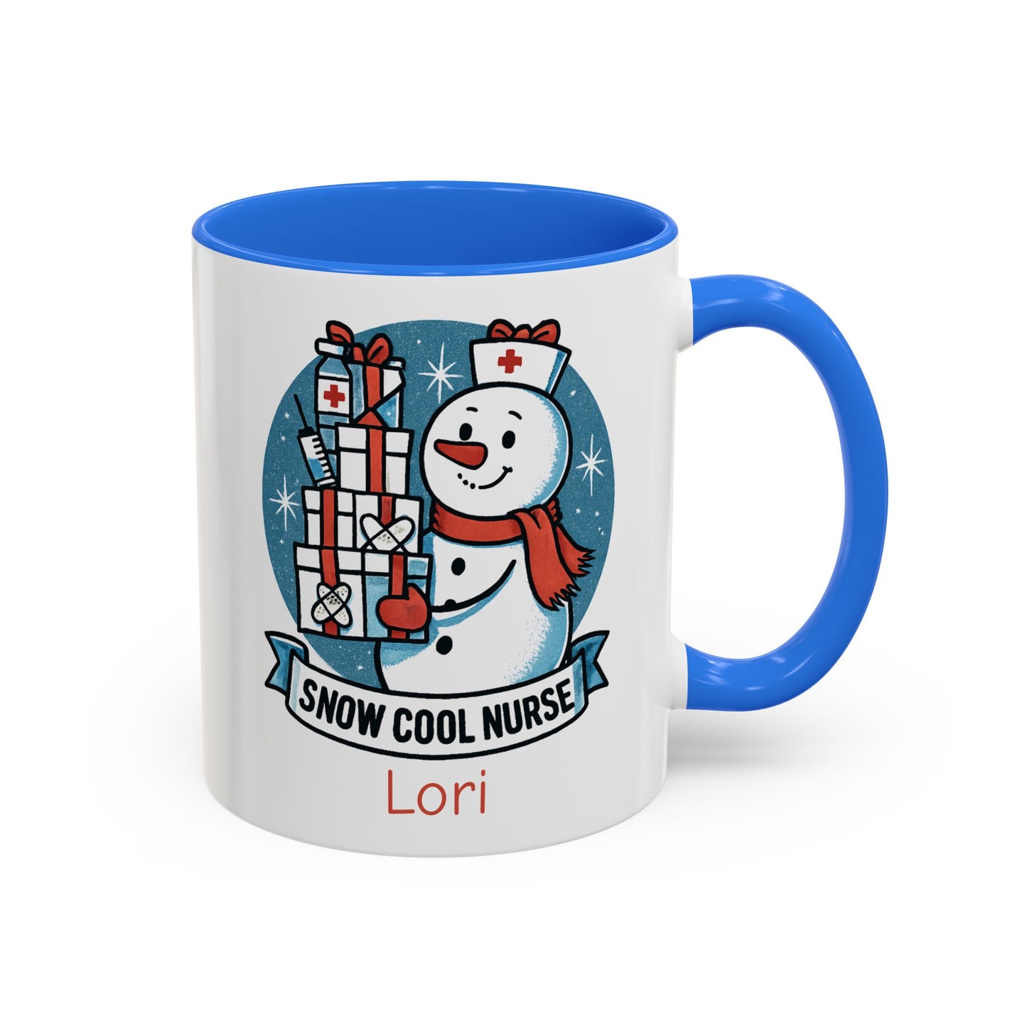Personalized Snowman Nurse Mugs with festive designs and custom names, perfect holiday gift for nurses.