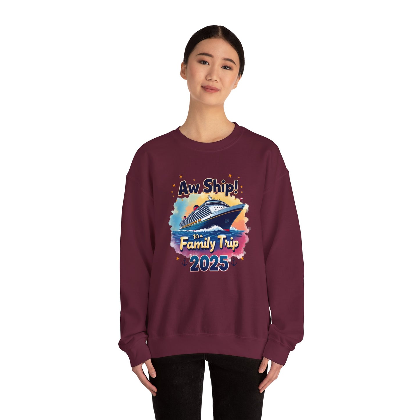 Aw Ship! Family Trip 2025 Unisex Crewneck Sweatshirt, Cruise