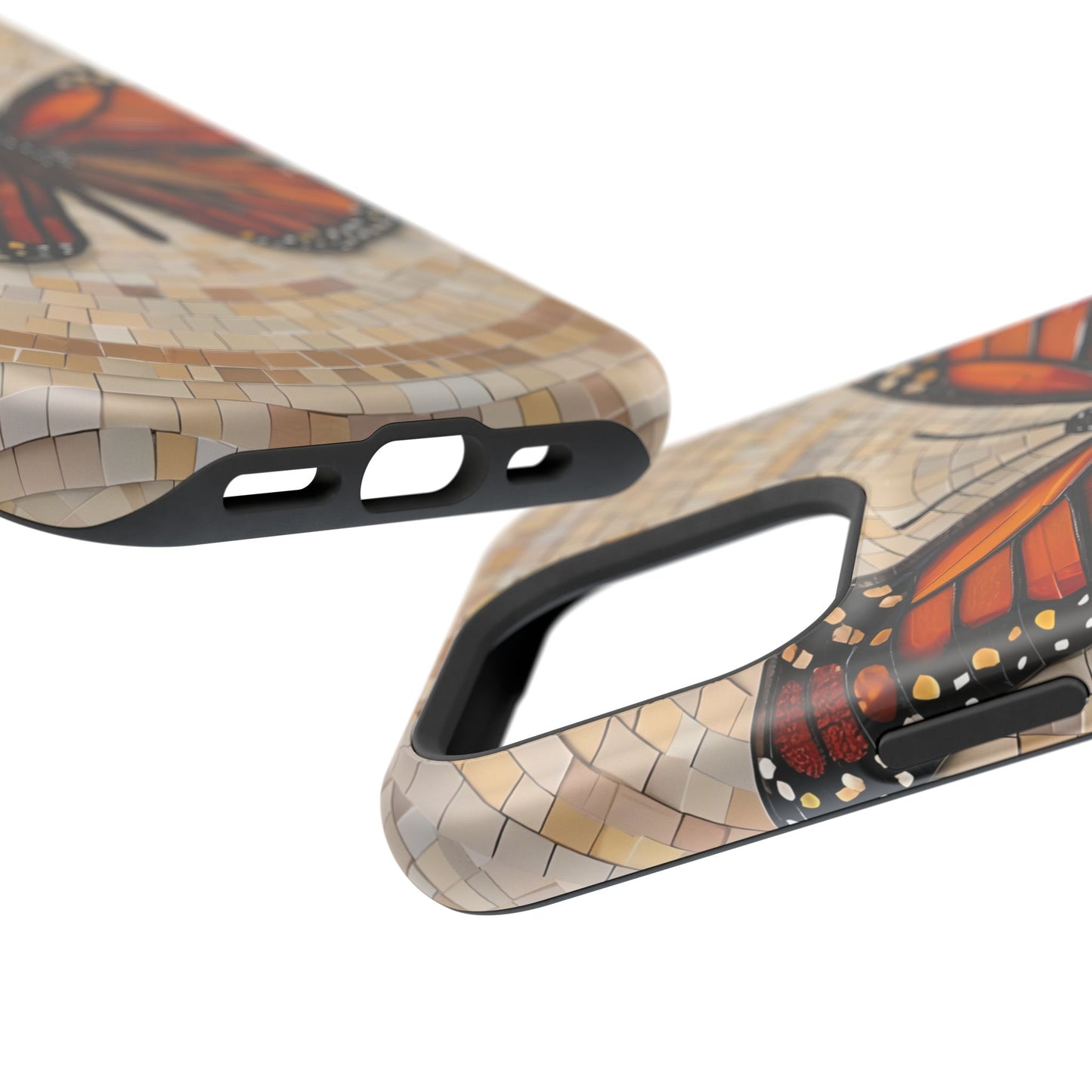 Monarch Butterfly Mosaic iPhone Case, Orange Butterfly Case, Artistic Phone Cover, Trendy iPhone Case, Wireless Charging Cover