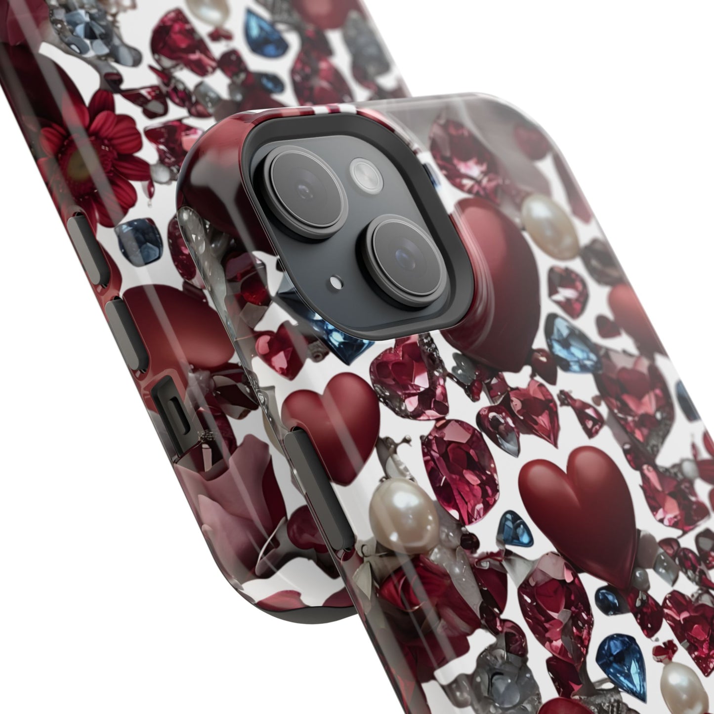 Romantic Floral Hearts Magnetic Tough iPhone Case -  Durable Phone Case for Gifts, Valentine's Day, Birthday, Anniversary, Cute Accessories