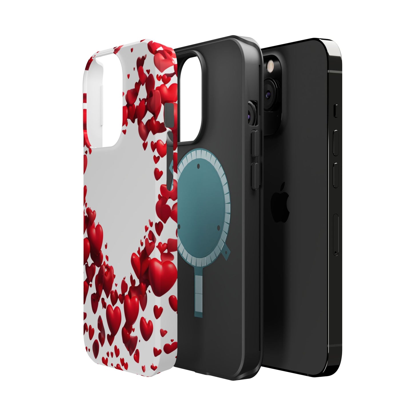 Heart-Shaped Heart Motif Magnetic Tough iPhone Case, Love Themed Phone Cover, Valentine's Day Gift,  Romantic Phone Case