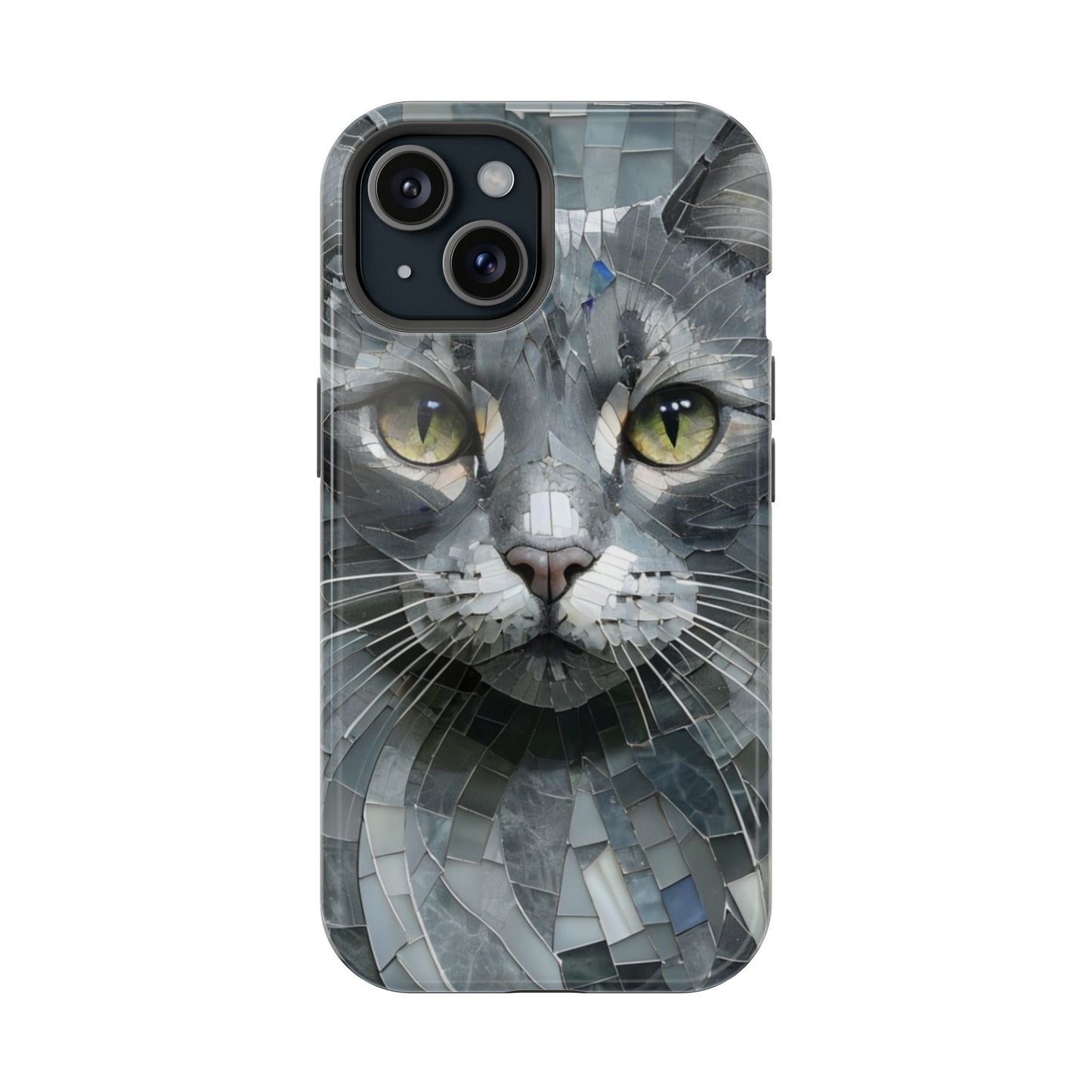 Stylish Cat Mosaic Magnetic iPhone Case, Black Cat Phone Case, Cute Cat Phone Case, Shockproof Case, Cat iPhone Case