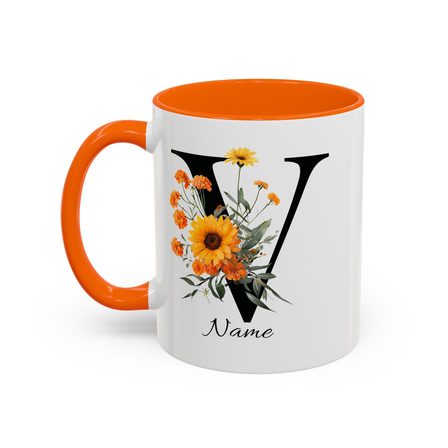 Personalized Floral Monogram - Letter V - Elegant Accent Coffee Mug – Personalized Mothers Day Gift