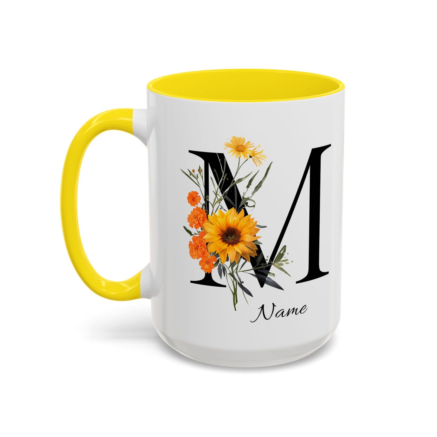 Personalized Floral Monogram - Letter M - Elegant Accent Coffee Mug – Personalized Mothers Day Gift