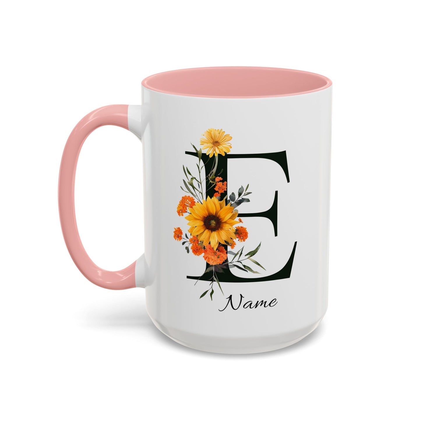 Personalized Floral Monogram Mug, Letter E Mug, Custom Text Mug, Bridesmaid Gift, God Mother Gift, Hangover Kit