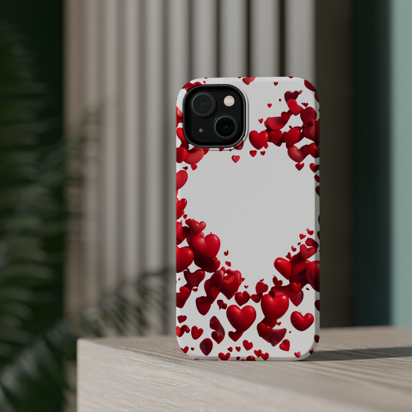 Heart-Shaped Heart Motif Magnetic Tough iPhone Case, Love Themed Phone Cover, Valentine's Day Gift,  Romantic Phone Case