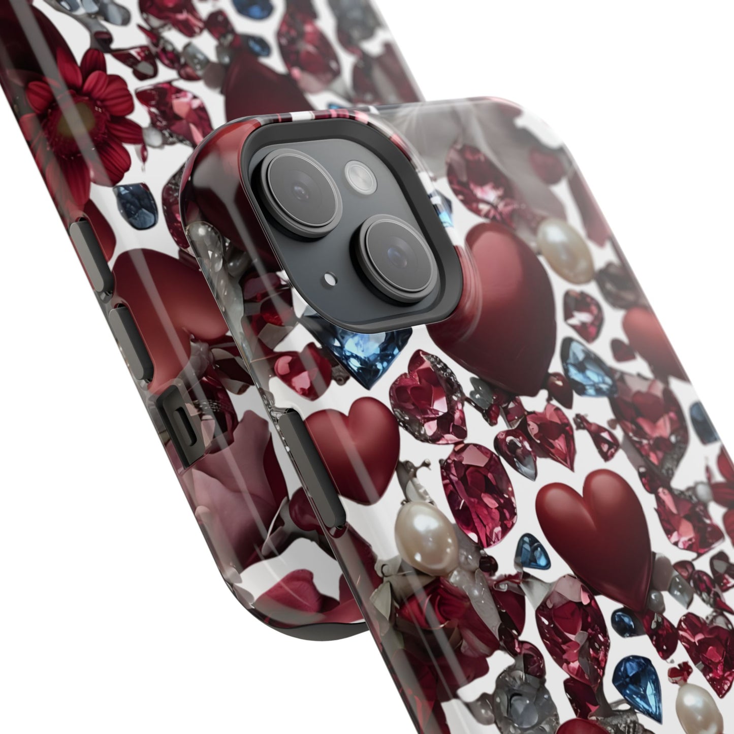 Romantic Floral Hearts Magnetic Tough iPhone Case -  Durable Phone Case for Gifts, Valentine's Day, Birthday, Anniversary, Cute Accessories