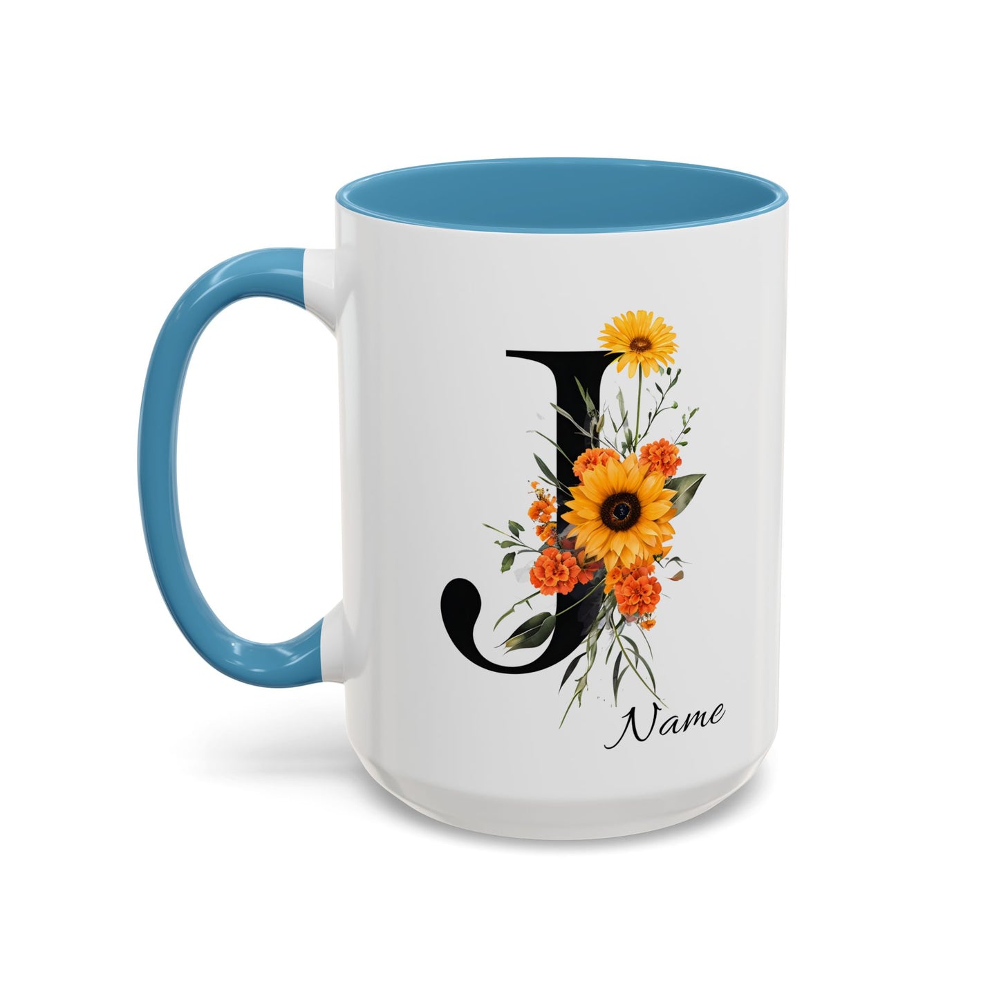 Personalized Floral Monogram - Letter J - Elegant Accent Coffee Mug – Personalized Mothers Day Gift