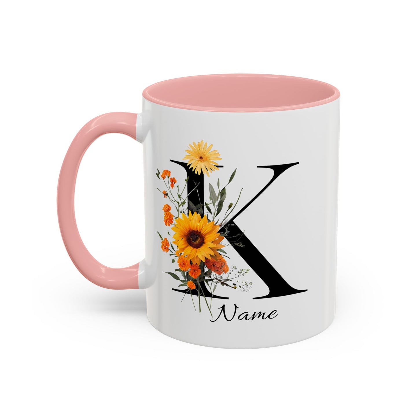 Personalized Floral Monogram - Letter K - Elegant Accent Coffee Mug – Personalized Mothers Day Gift
