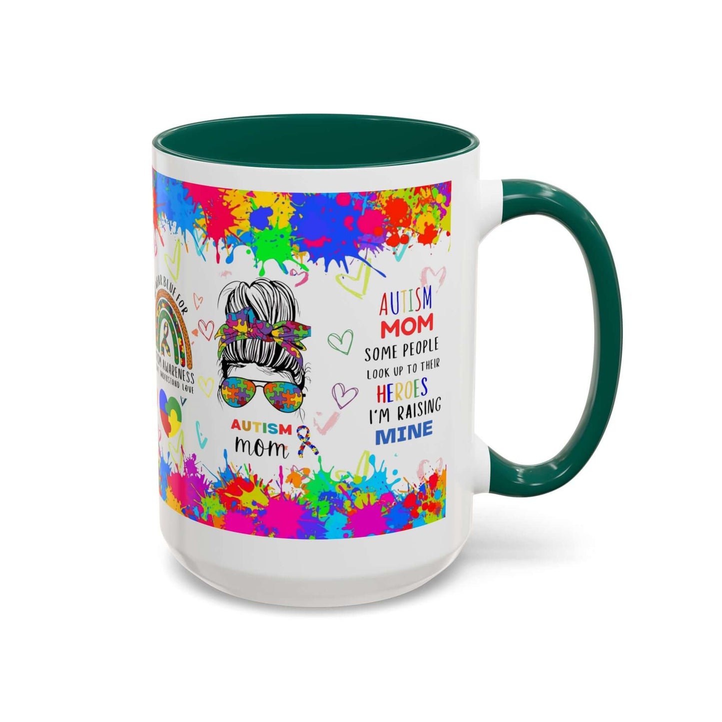 Colorful Autism Mom Mug featuring vibrant neurodiversity designs and heartfelt quotes about raising autistic children.
