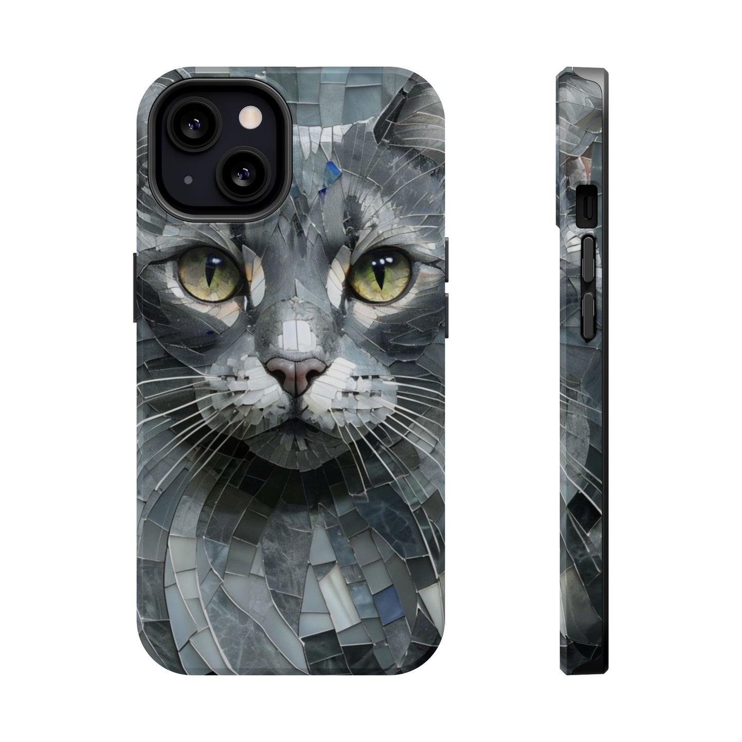 Stylish Cat Mosaic Magnetic iPhone Case, Black Cat Phone Case, Cute Cat Phone Case, Shockproof Case, Cat iPhone Case
