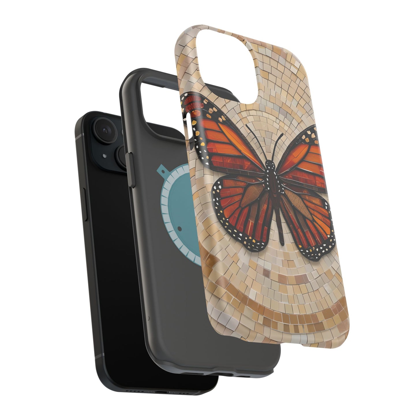 Monarch Butterfly Mosaic iPhone Case, Orange Butterfly Case, Artistic Phone Cover, Trendy iPhone Case, Wireless Charging Cover