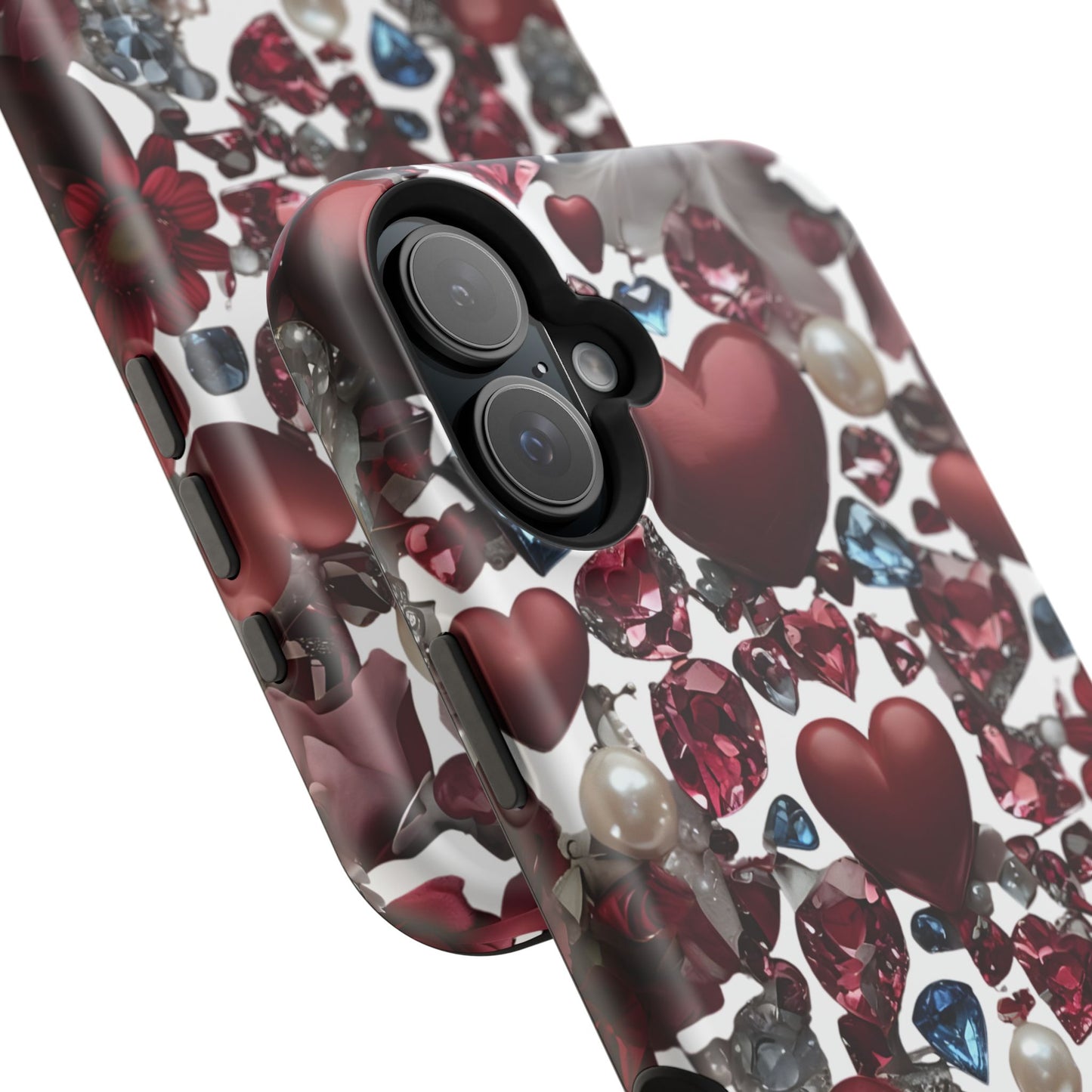 Romantic Floral Hearts Magnetic Tough iPhone Case -  Durable Phone Case for Gifts, Valentine's Day, Birthday, Anniversary, Cute Accessories