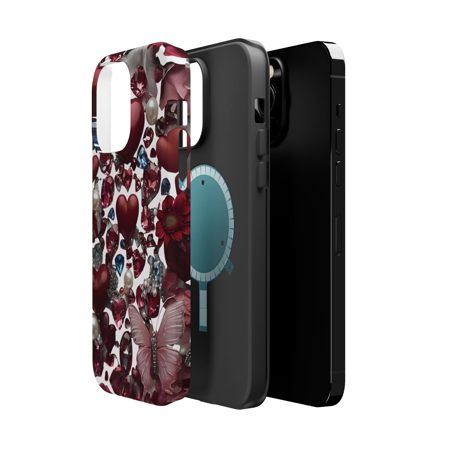 Romantic Floral Hearts Magnetic Tough iPhone Case -  Durable Phone Case for Gifts, Valentine's Day, Birthday, Anniversary, Cute Accessories