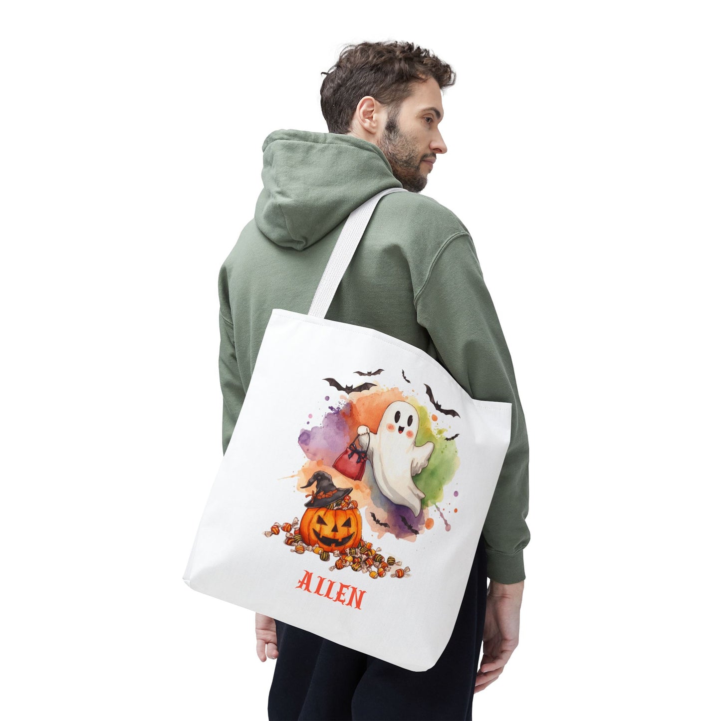 Custom Kids Halloween Trick or Treat Bag – Personalized Ghost & Pumpkin Candy Tote Sack – Children’s Halloween Gift, Reusable Candy Bag