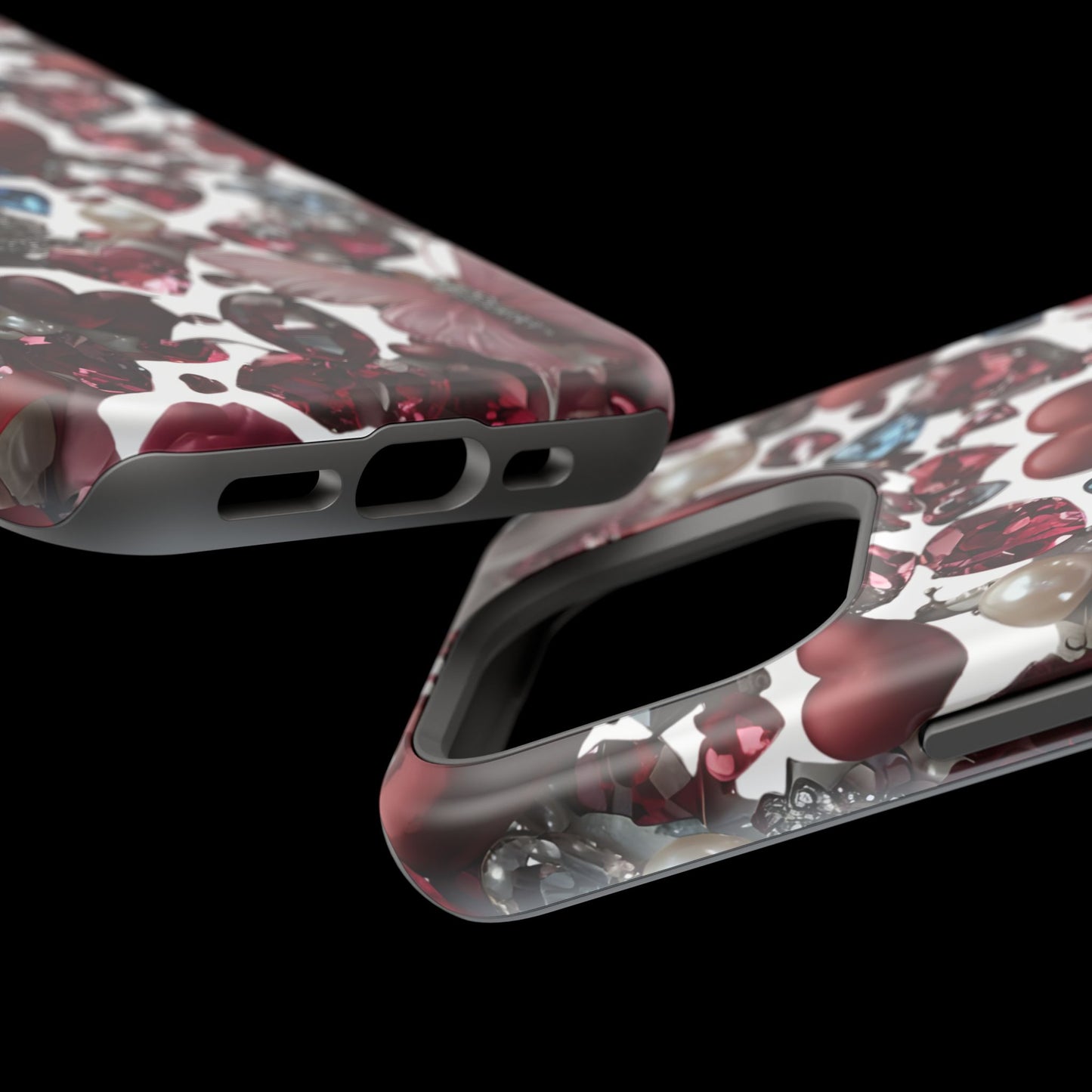 Romantic Floral Hearts Magnetic Tough iPhone Case -  Durable Phone Case for Gifts, Valentine's Day, Birthday, Anniversary, Cute Accessories