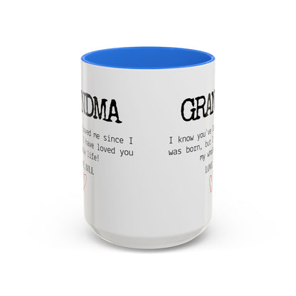 Personalized Grandma Mug, Gift from Grandchild, Custom Message Coffee Cup, Grandma Birthday Gift, Mother’s Day Mug, Sentimental Gift for Grandma