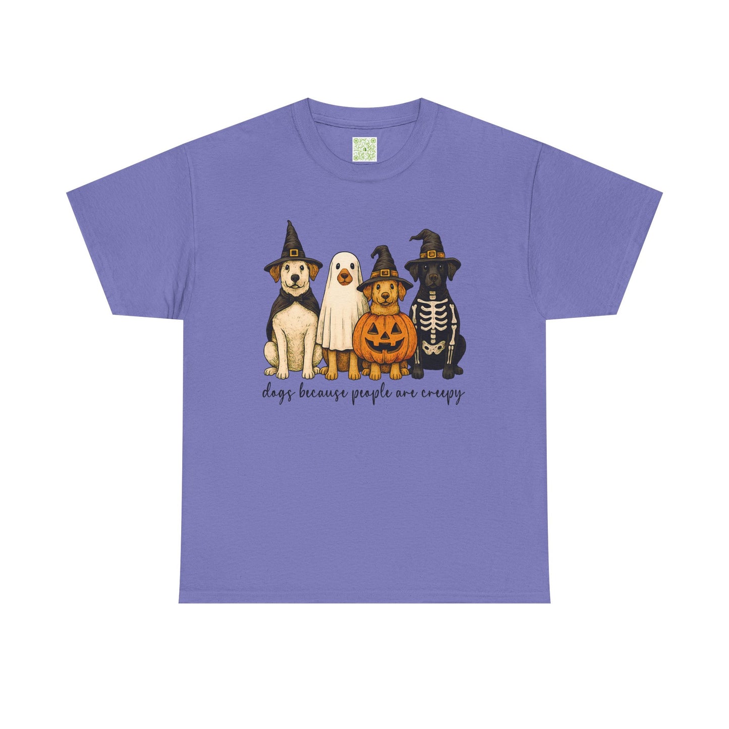 Woman wearing a maroon Halloween Dog Lovers Tee with a ghost, pumpkin, and dogs graphic.