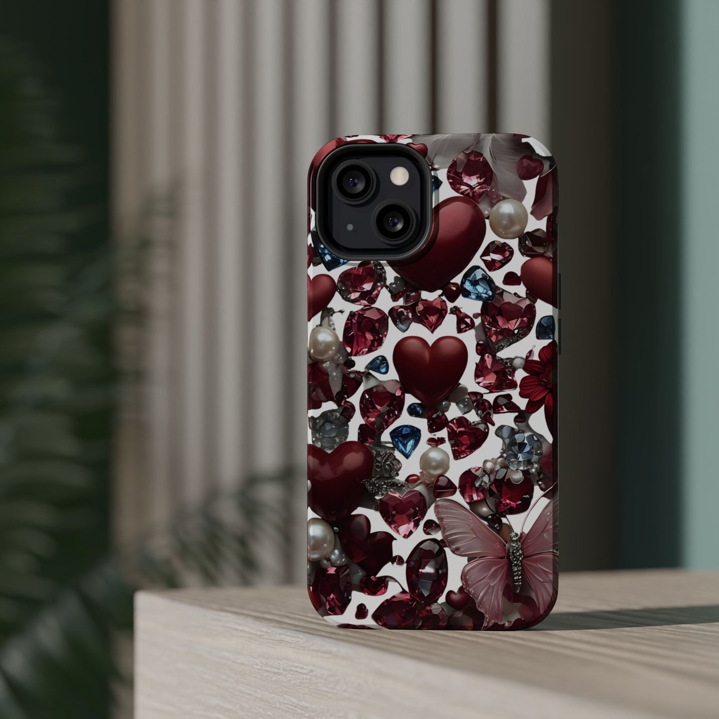 Romantic Floral Hearts Magnetic Tough iPhone Case -  Durable Phone Case for Gifts, Valentine's Day, Birthday, Anniversary, Cute Accessories
