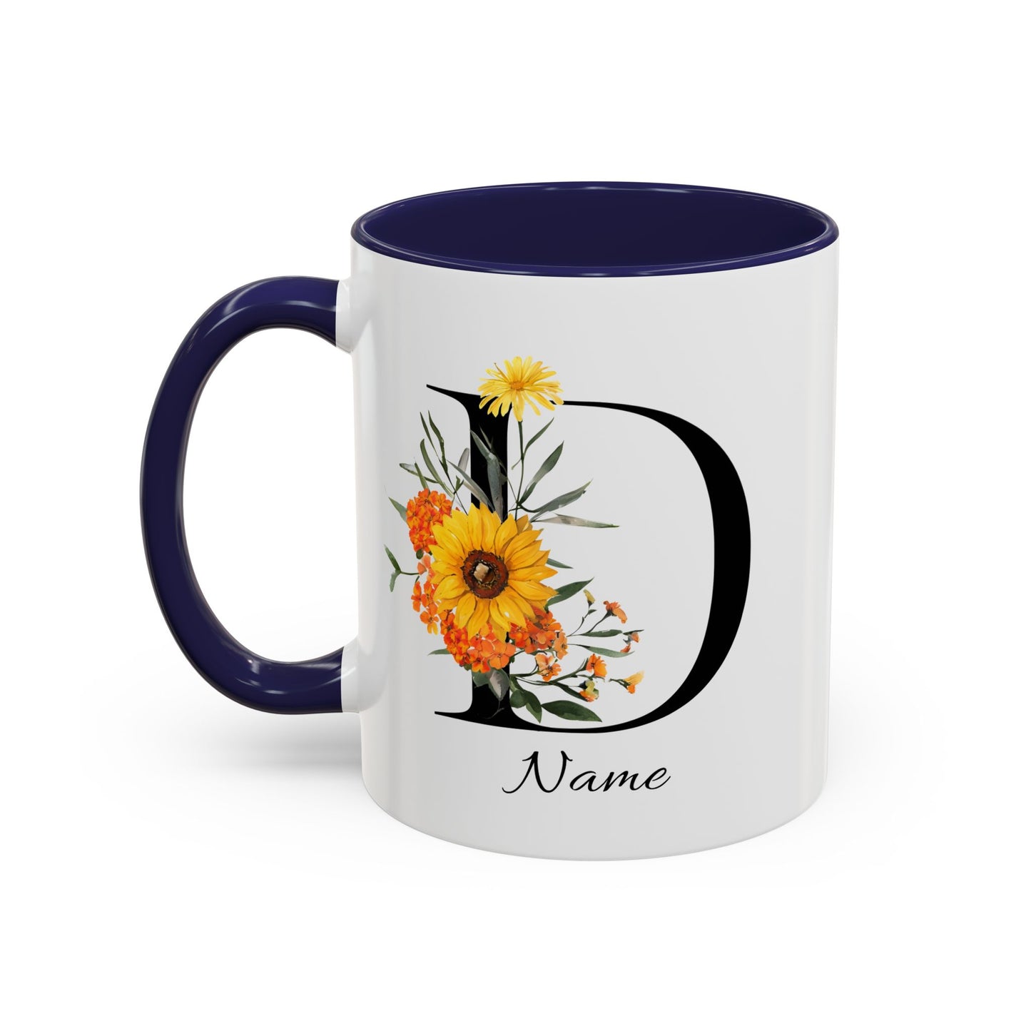 Personalized Floral Monogram, Letter D Mug, Initial Mug, Monogrammed Mug, Bridesmaid Gift, Custom Text Mug