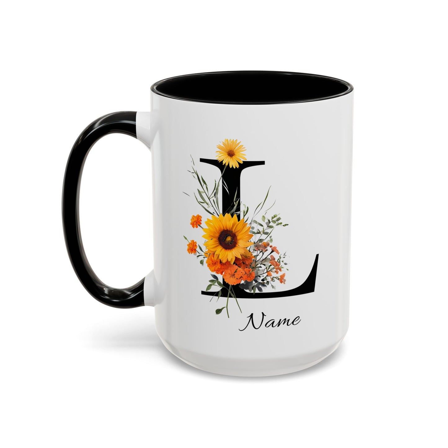 Personalized Floral Monogram - Letter L - Elegant Accent Coffee Mug – Personalized Mothers Day Gift