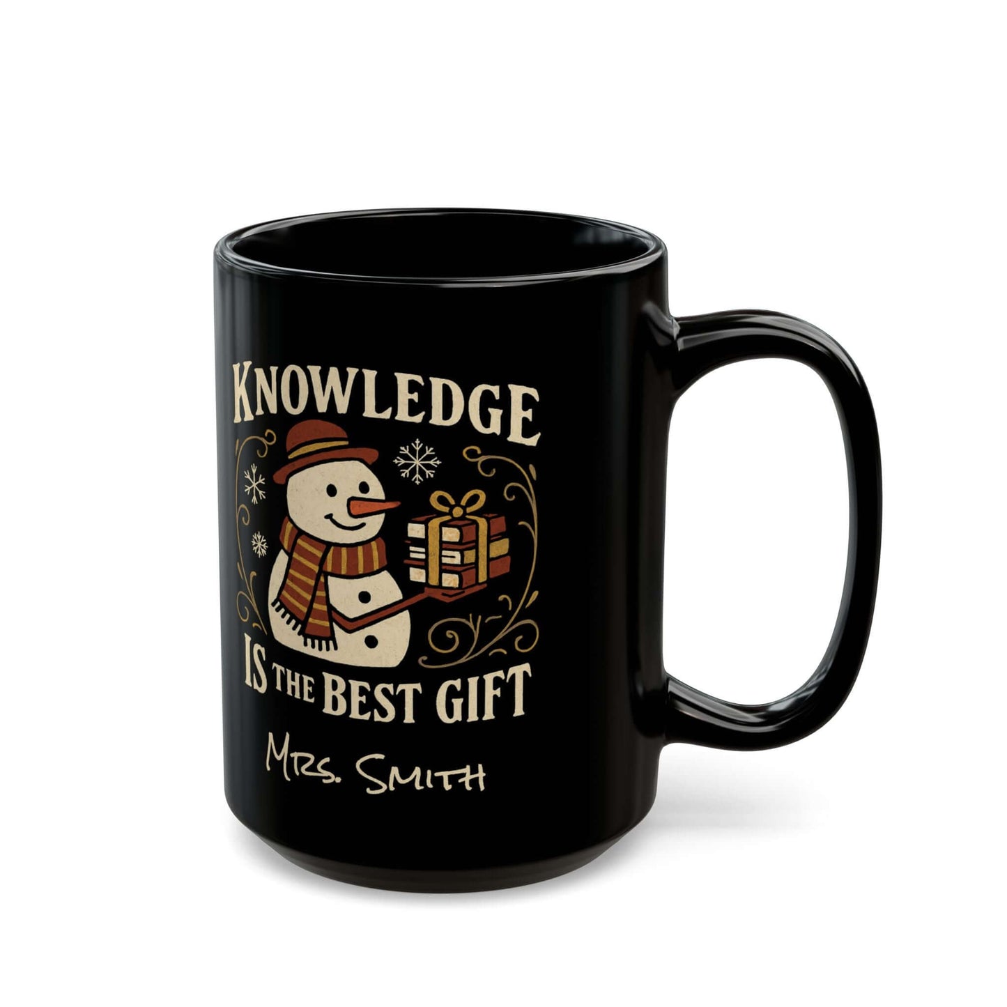 Custom Teacher Holiday Mug featuring snowman design, perfect gift for teachers during the holiday season.