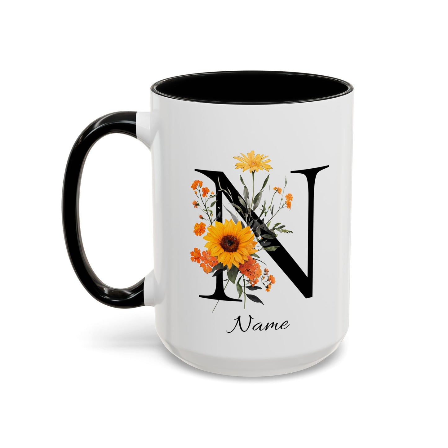 Personalized Floral Monogram - Letter N - Elegant Accent Coffee Mug – Personalized Mothers Day Gift