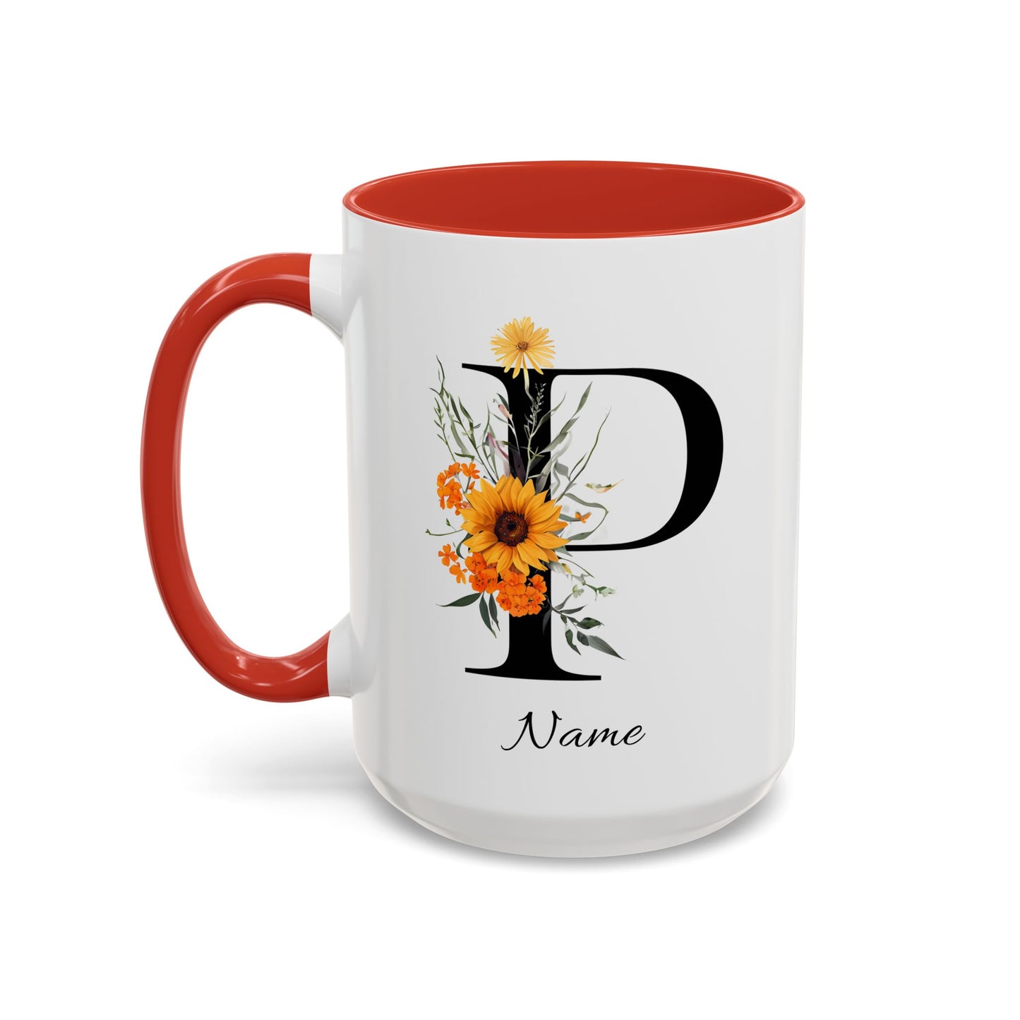 Personalized Floral Monogram - Letter P - Elegant Accent Coffee Mug – Personalized Mothers Day Gift