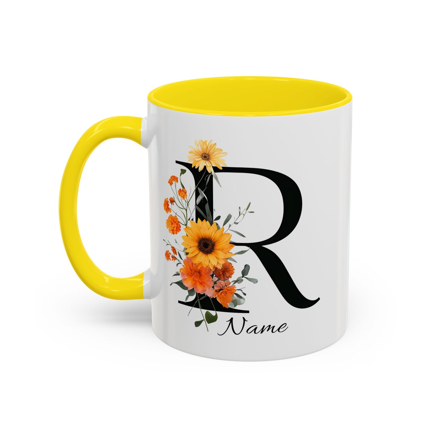 Personalized Floral Monogram - Letter R - Elegant Accent Coffee Mug – Personalized Mothers Day Gift