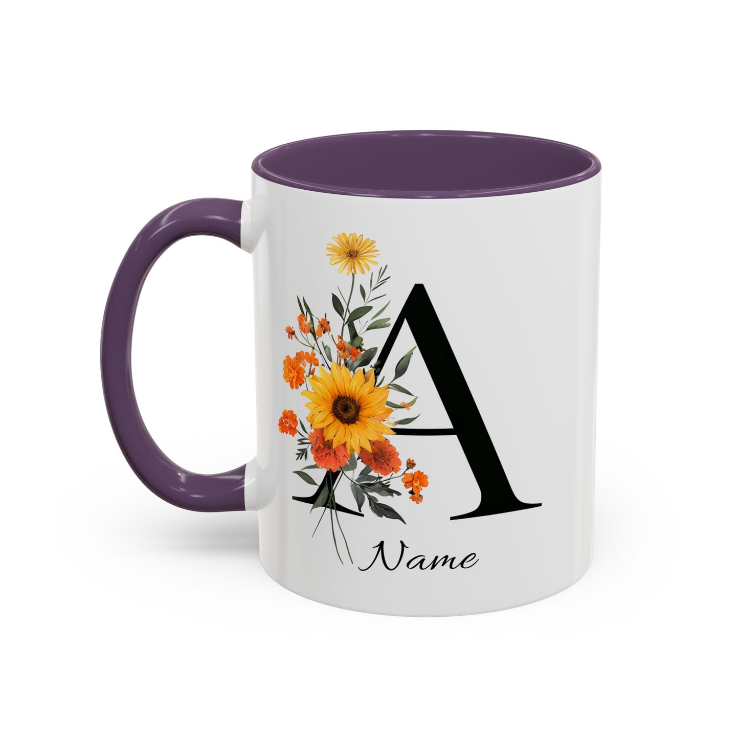 Personalized Floral Monogram Mug Letter A, 11oz & 15oz Personalized Mugs, Monogrammed Mug, Godparent Gift, Gifts Under 50