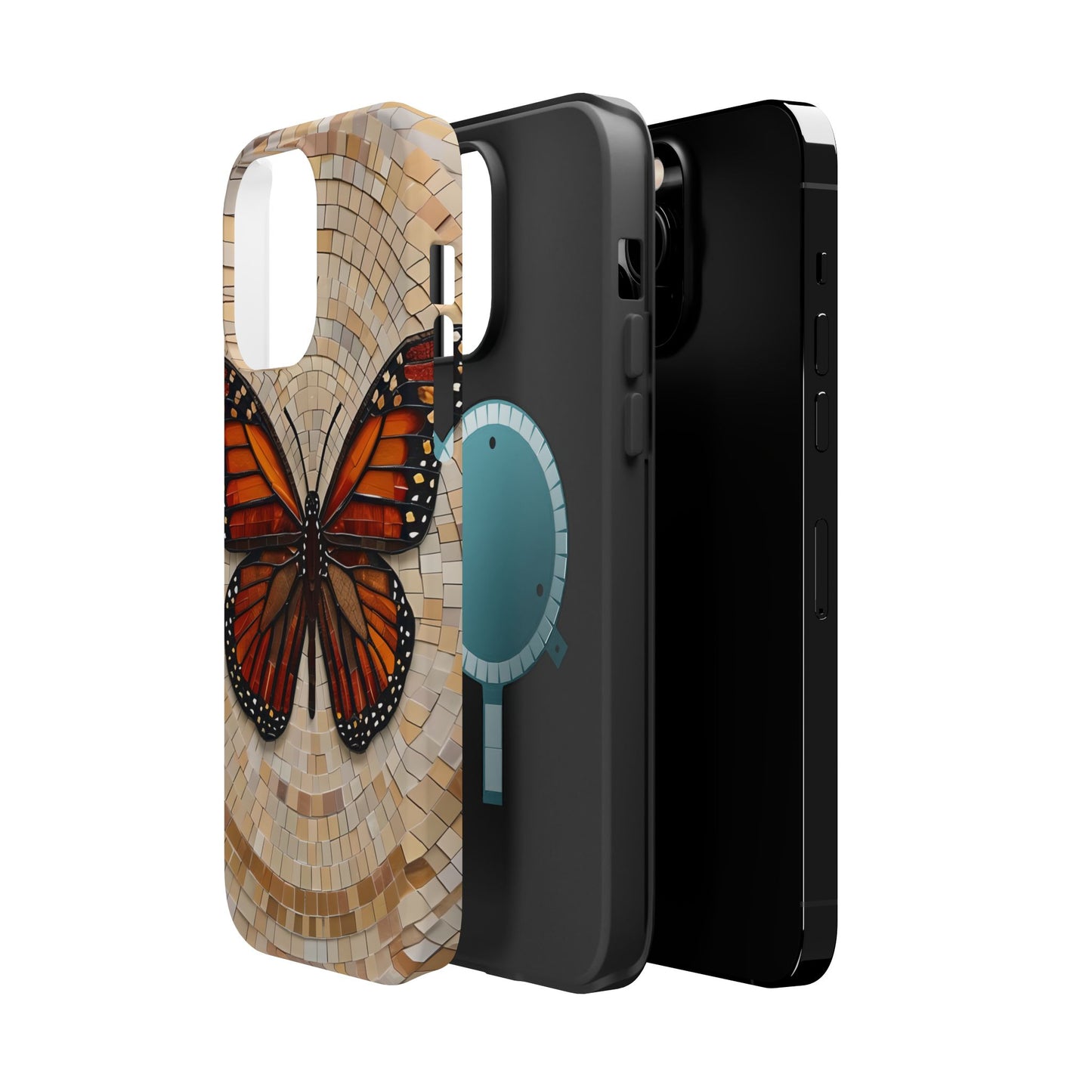 Monarch Butterfly Mosaic iPhone Case, Orange Butterfly Case, Artistic Phone Cover, Trendy iPhone Case, Wireless Charging Cover