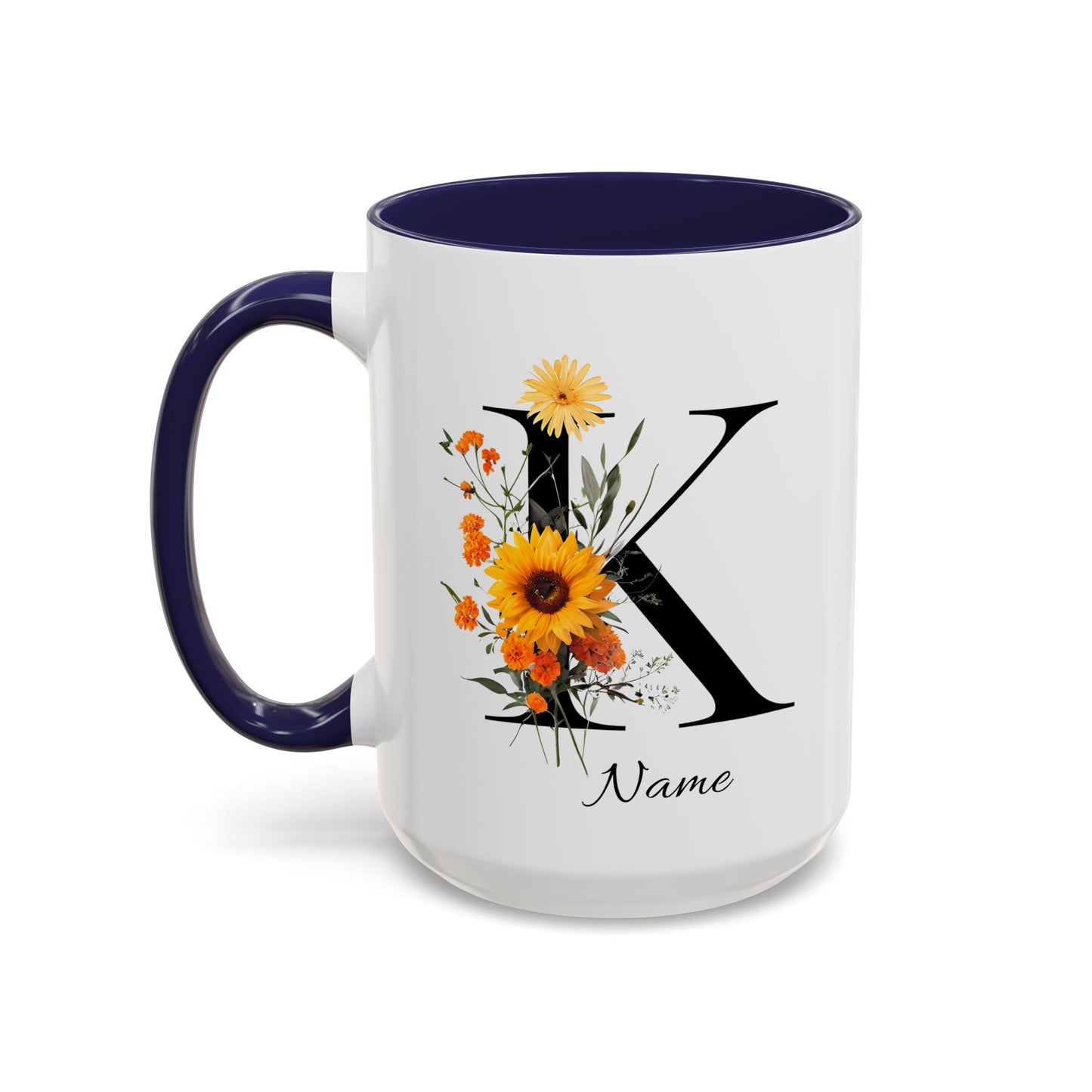 Personalized Floral Monogram - Letter K - Elegant Accent Coffee Mug – Personalized Mothers Day Gift