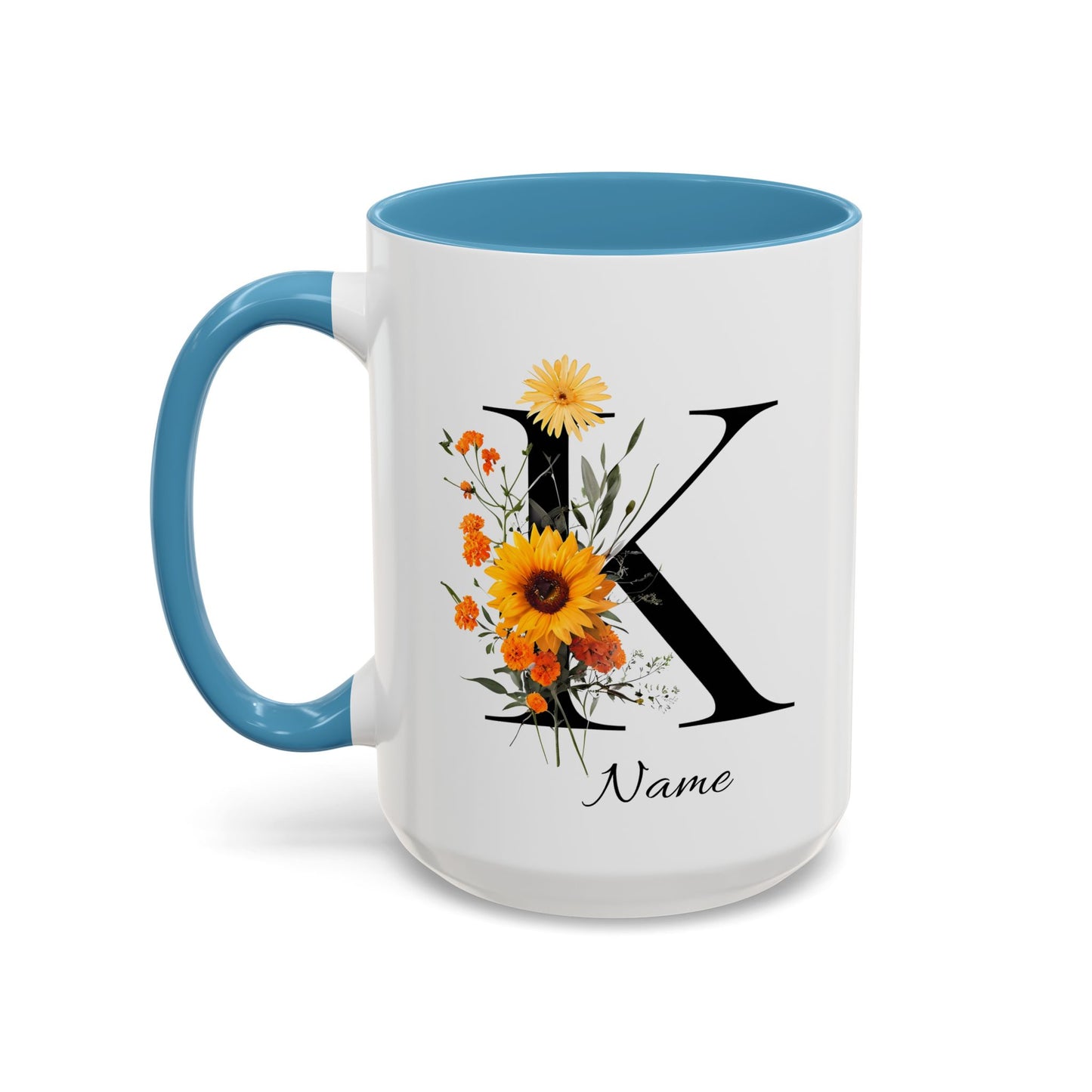 Personalized Floral Monogram - Letter K - Elegant Accent Coffee Mug – Personalized Mothers Day Gift