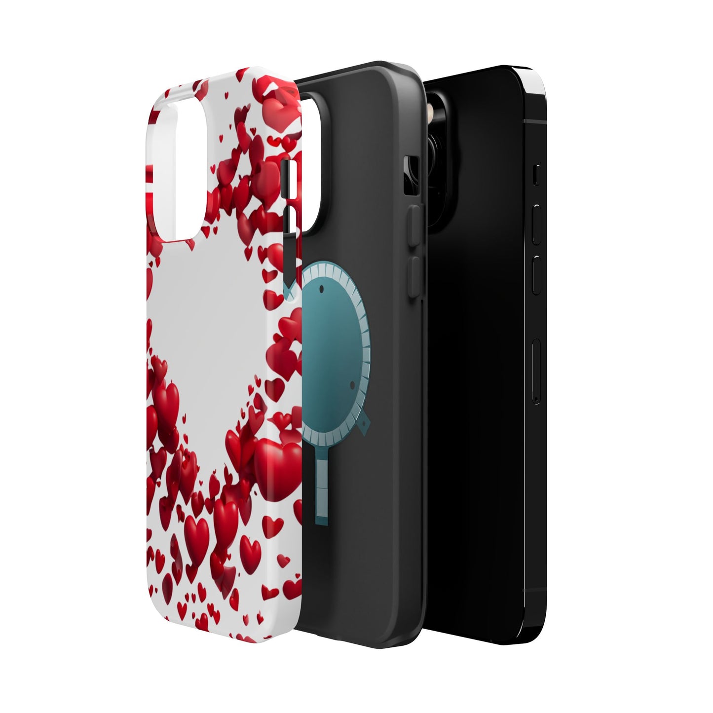 Heart-Shaped Heart Motif Magnetic Tough iPhone Case, Love Themed Phone Cover, Valentine's Day Gift,  Romantic Phone Case