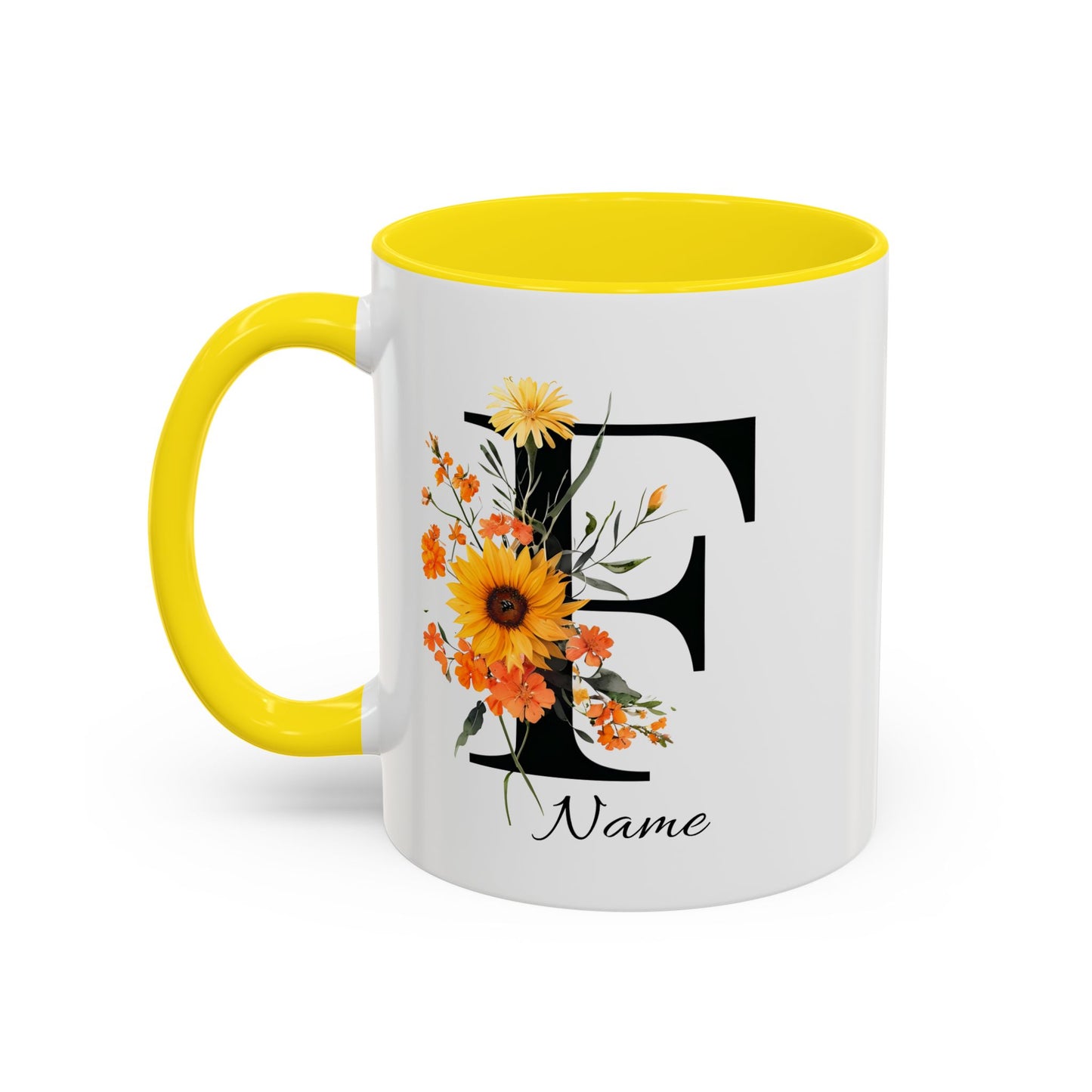 Personalized Floral Monogram Letter F, Custom Initial Mug, Monogrammed Mug, Bridesmaid Mug, Large Coffee Mug