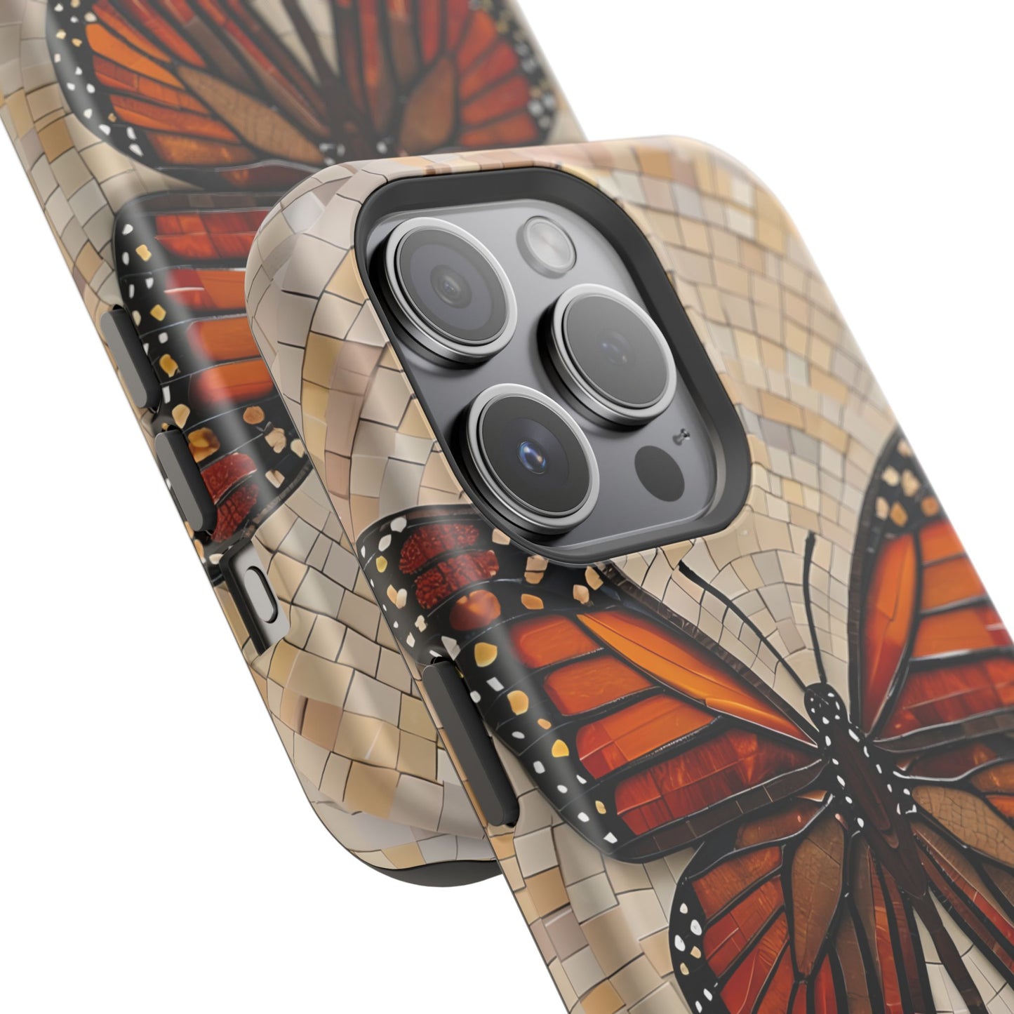 Monarch Butterfly Mosaic iPhone Case, Orange Butterfly Case, Artistic Phone Cover, Trendy iPhone Case, Wireless Charging Cover