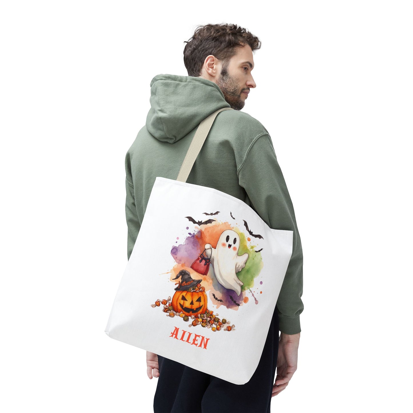 Custom Kids Halloween Trick or Treat Bag – Personalized Ghost & Pumpkin Candy Tote Sack – Children’s Halloween Gift, Reusable Candy Bag