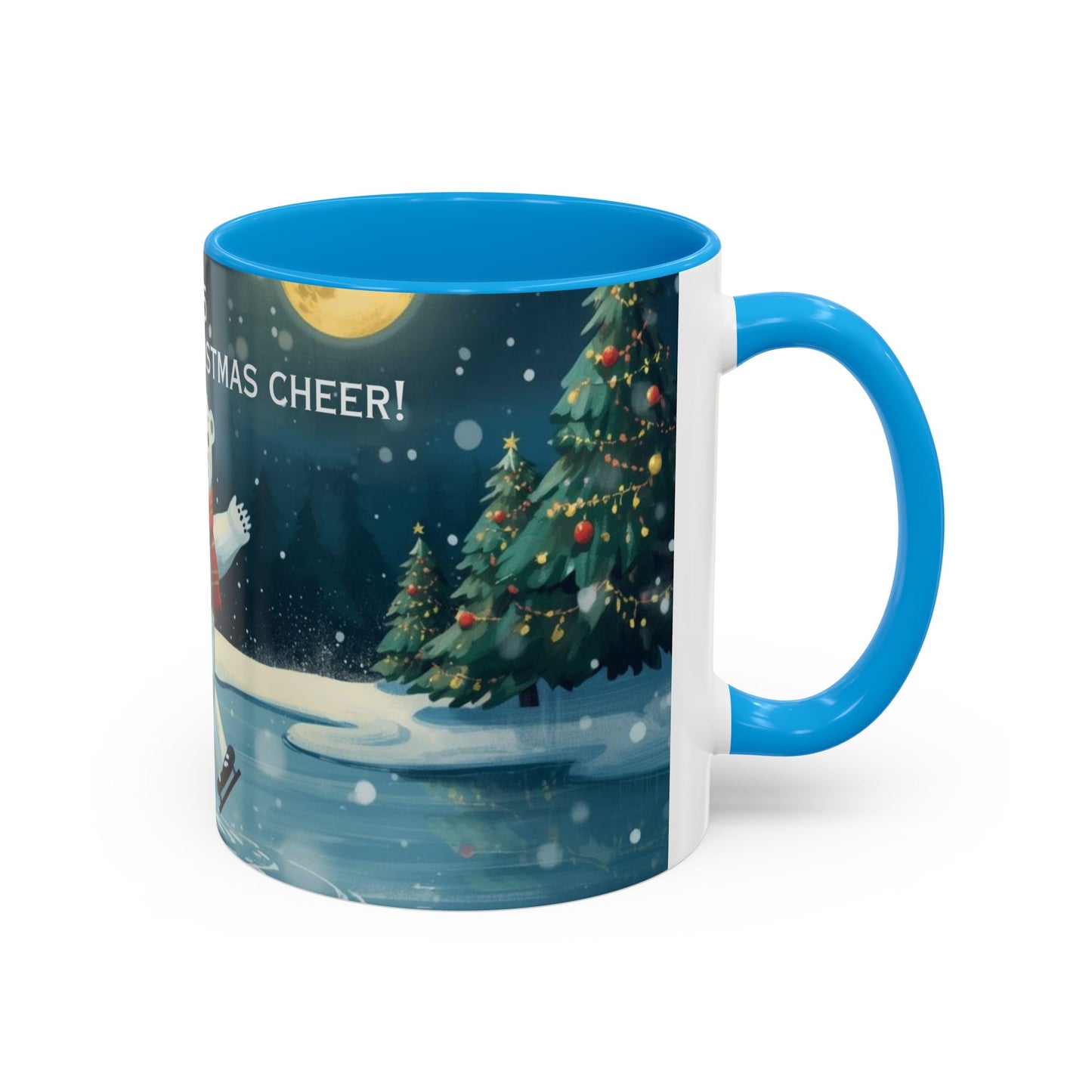 Polar Bear Christmas mug, decorated with festive trees and holiday scenes, perfect for warm drinks during the holidays.