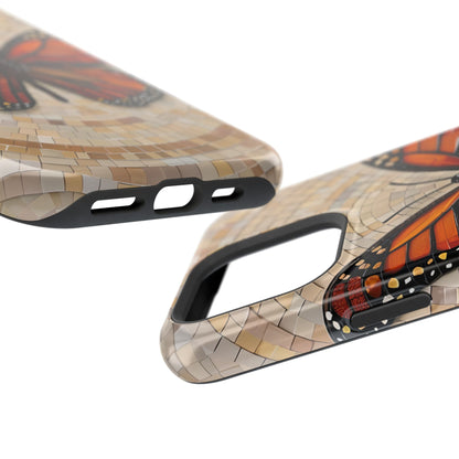 Monarch Butterfly Mosaic iPhone Case, Orange Butterfly Case, Artistic Phone Cover, Trendy iPhone Case, Wireless Charging Cover