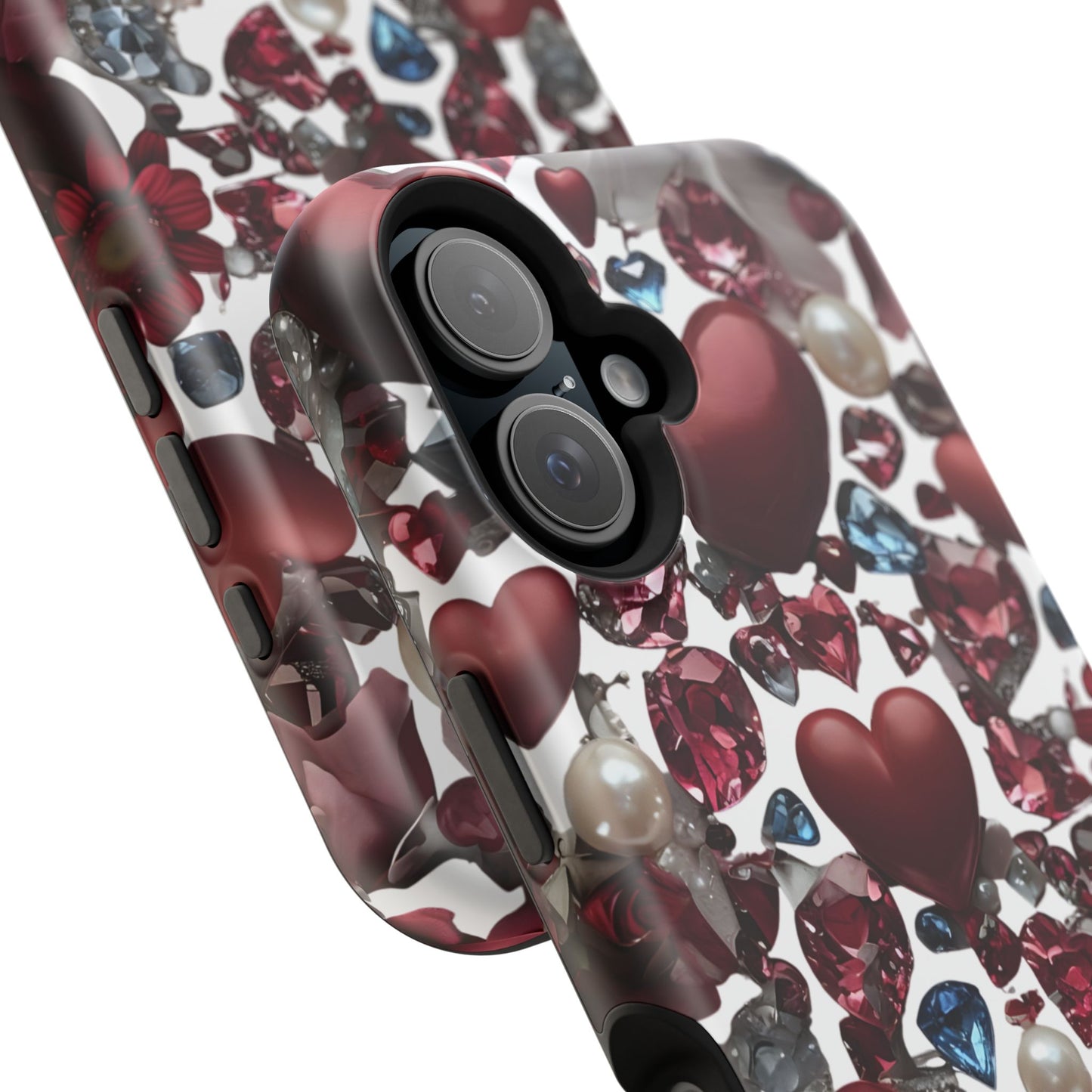 Romantic Floral Hearts Magnetic Tough iPhone Case -  Durable Phone Case for Gifts, Valentine's Day, Birthday, Anniversary, Cute Accessories
